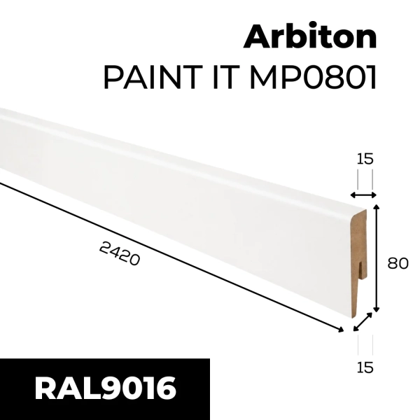 Arbiton PAINT IT MP0801 MDF plint overschilderbaar – Wit – 80x15mm – 242cm
