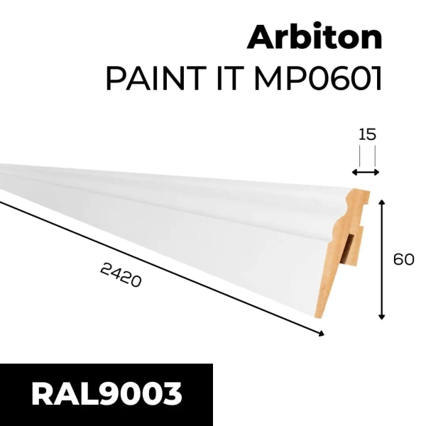 Arbiton PAINT IT MP0601 MDF plint overschilderbaar – Wit – 60x15mm – 242cm