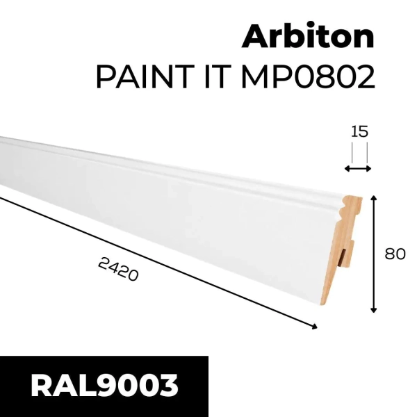Arbiton PAINT IT MP0802 MDF plint overschilderbaar – Wit – 80x15mm – 242cm
