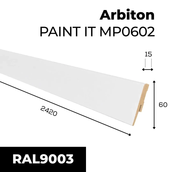 Arbiton PAINT IT MP0602 MDF plint overschilderbaar – Wit – 60x15mm – 242cm